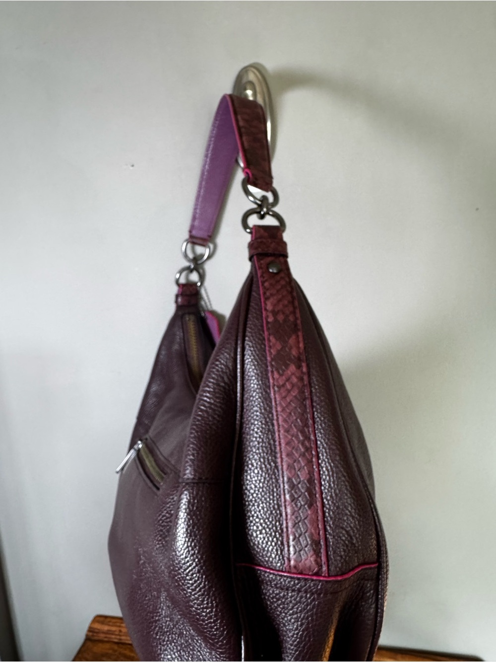 Coach Pebbled Leather Plum Hobo Shoulder Bag F29817 - Picture 9 of 14